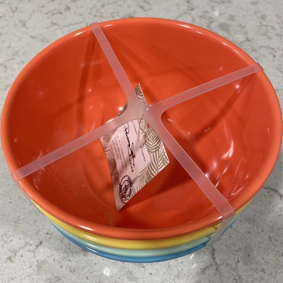 SET 4 BRIGHT MULTI Color Salad Cereal Bowls Melamine Panama Jack Fiesta Bahama - Picture 2 of 12